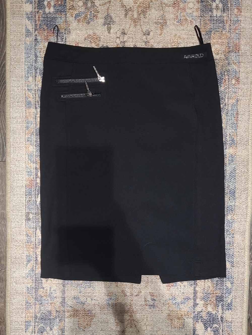 Airfield Black Pencil Skirt with Silver Zip Accents